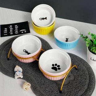 定制宠物餐桌卡通陶瓷碗双碗碗和铁丝碗架可分离护猫碗狗碗食碗盆