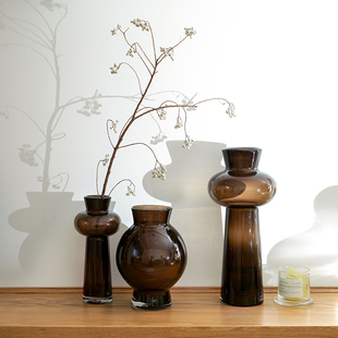 北欧现代简约台面花瓶客厅餐桌轻奢玻璃花瓶透明水养插花装饰摆件