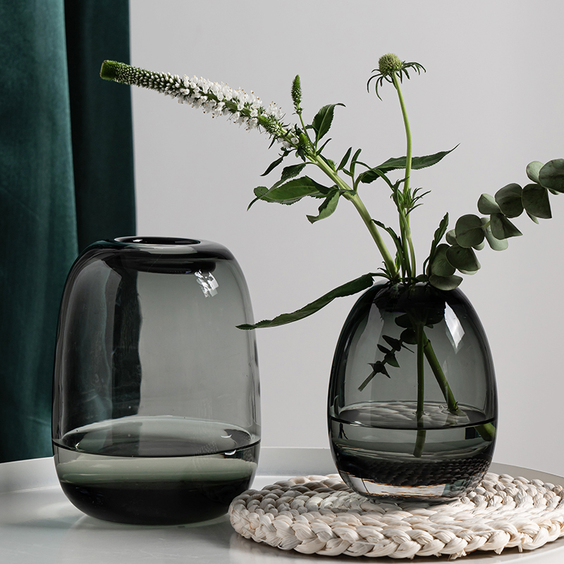 日式简约插花工艺花瓶 圆润厚重玻璃