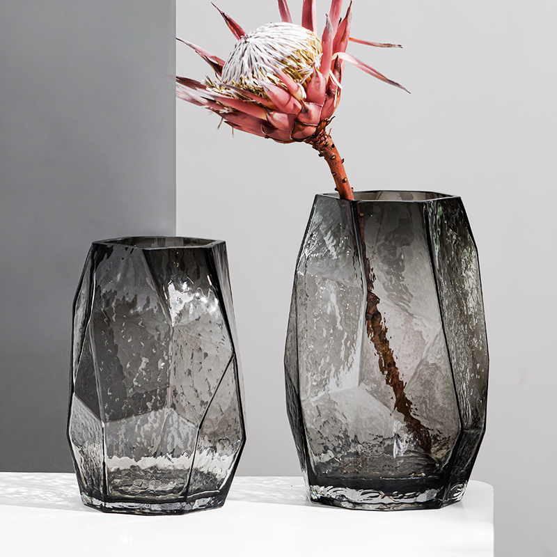 定制现代简约北欧几何银色陶瓷花瓶样板间轻奢摆件创意家居软装饰