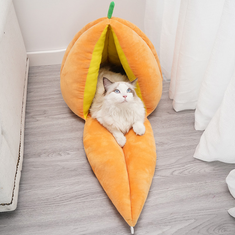 猫窝冬季保暖四季通用可爱南瓜窝封闭式猫屋可拆洗猫咪睡觉垫用品