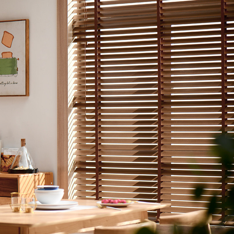 实木百叶窗帘书房客厅办公室卷帘卧室中式电动遮光木质百页窗定制