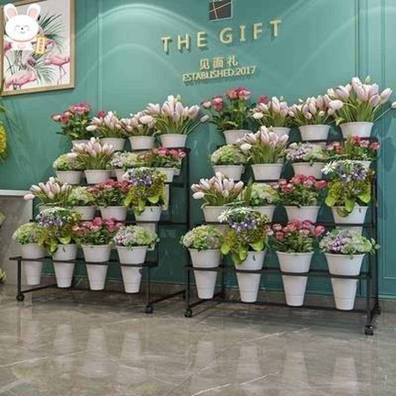 新品花店专用花架展示架组合万向轮阶梯式花筒花架铁艺园艺花店的