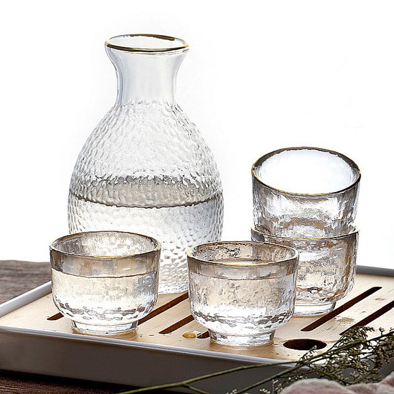 日式清酒杯清酒壶套装 日本锤纹玻璃
