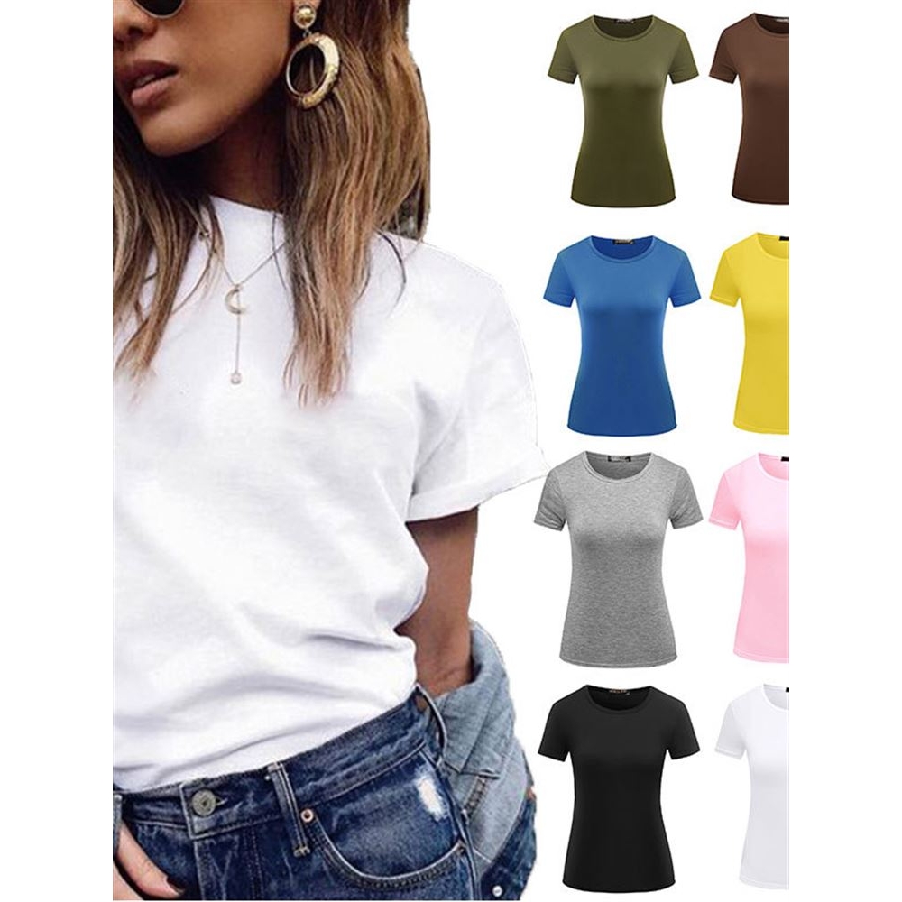 T恤 Fashion women's solid colour t-shirt short sleeve summer