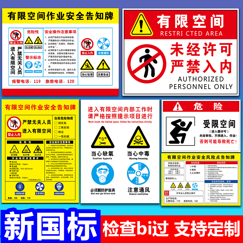 有限空间安全告知牌受限空间作业安全