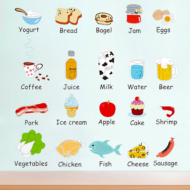 餐厅饭店奶茶店实物标志墙贴厨房冰箱贴客厅橱柜随意贴可移除墙贴