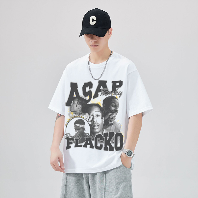 Asap Rocky洛基嘻哈说唱纯棉Hiphop宽松圆领潮流短袖t恤数码印花