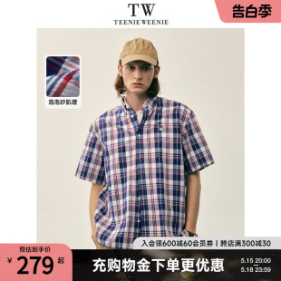 TeenieWeenie小熊男装泡泡纱肌理格纹短袖衬衫夏季时尚男