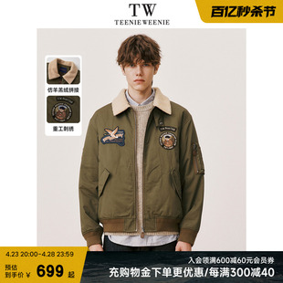 TeenieWeenie小熊男装棉服冬季拼接仿羊羔毛潮流机车外套