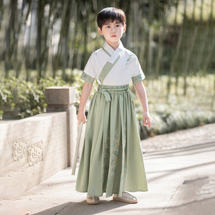 汉服男童夏季短袖薄款儿童唐装中国风帅气书生六一演出服国学古装