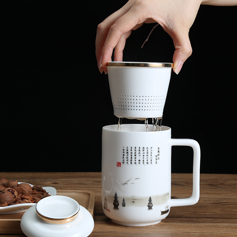 陶瓷茶杯茶叶罐礼盒套装陶瓷杯茶水分离杯泡茶器精美礼盒中秋礼|