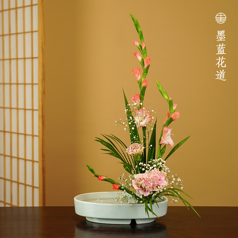 小原流插花花道课标准花器 双层椭圆小判 日式插花陶瓷水仙盆水培