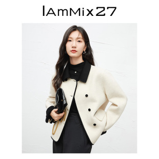 IAmMIX27秋冬短款毛呢外套女宽松法式小香风名媛绵羊毛双面呢大衣