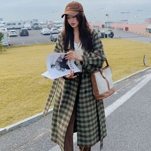 格子双面羊绒大衣女长款2023年新款韩版西装领过膝羊毛呢通勤外套