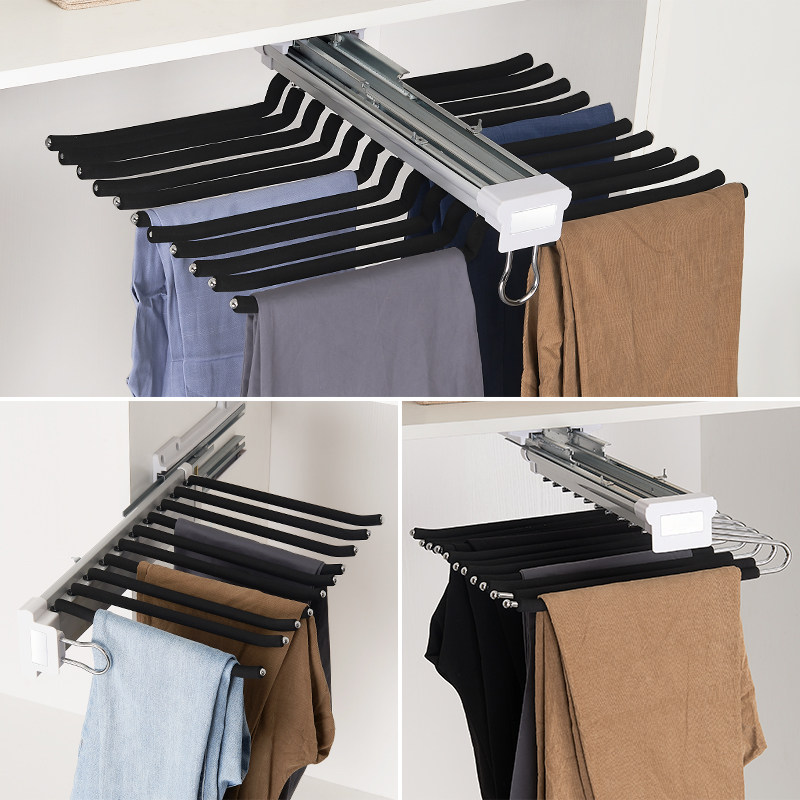 伸缩裤架衣柜家用多功能衣帽间收纳配件轨道抽屉式抽拉裤架挂裤子