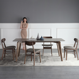 意式进口岩板餐桌北欧轻奢实木饭桌简约现代家用小户型餐桌椅组合