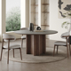 法式中古风实木餐桌圆形带转盘家用现代简约橡木灰色北欧岩板餐桌