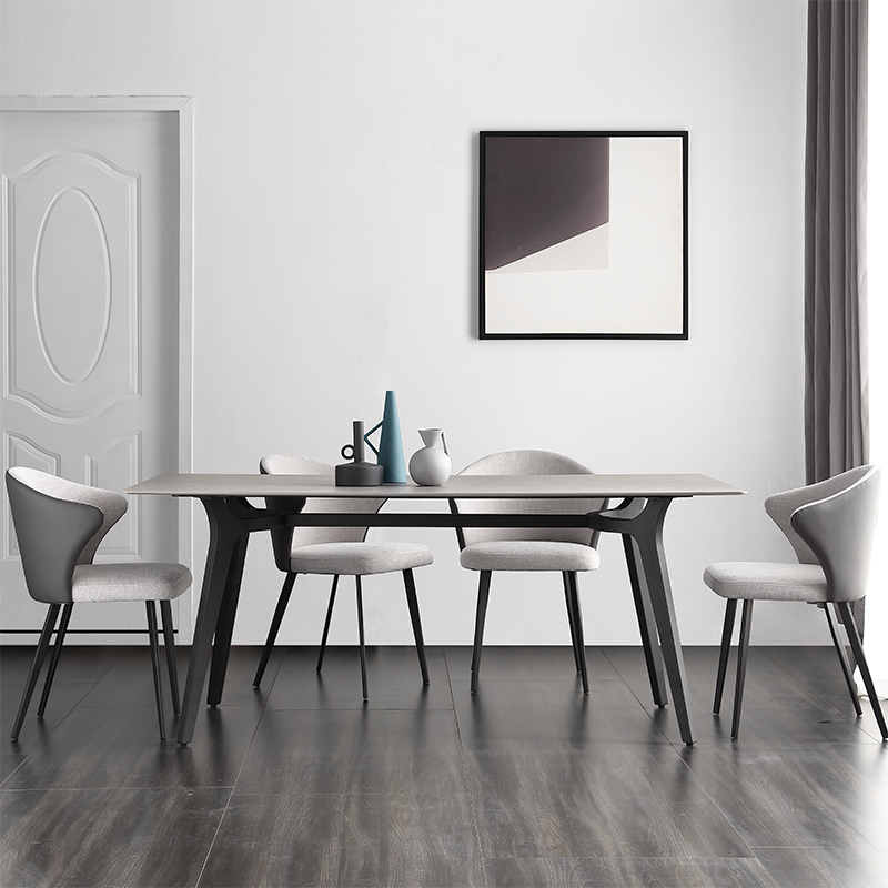 意式极简岩板餐桌简约现代长方形家用小户型桌北欧轻奢餐桌椅组合