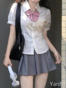jk制服套装短袖上衣女士夏季学院风辣妹收腰显瘦修身白色衬衫新款