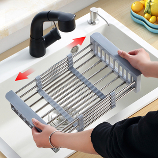 可伸缩厨房水槽置物架放碗碟盘沥水架洗碗池收纳沥水蓝水池上用品