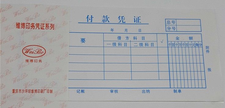 维博凭证付款凭证财务会计用品专用手写原始凭证凭单重庆办公用品