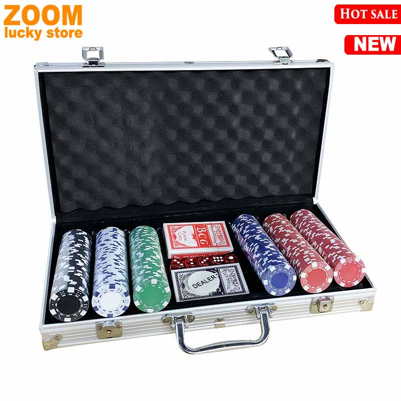 300 chips Texas Poker Set dice Aluminum box packaging Taxas