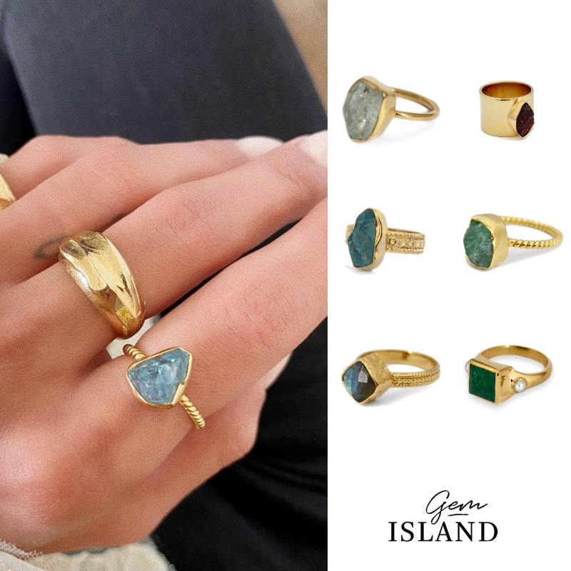 法国GemIsland宝石岛小众设计彩色石头24K金镀金戒指指环叠带女
