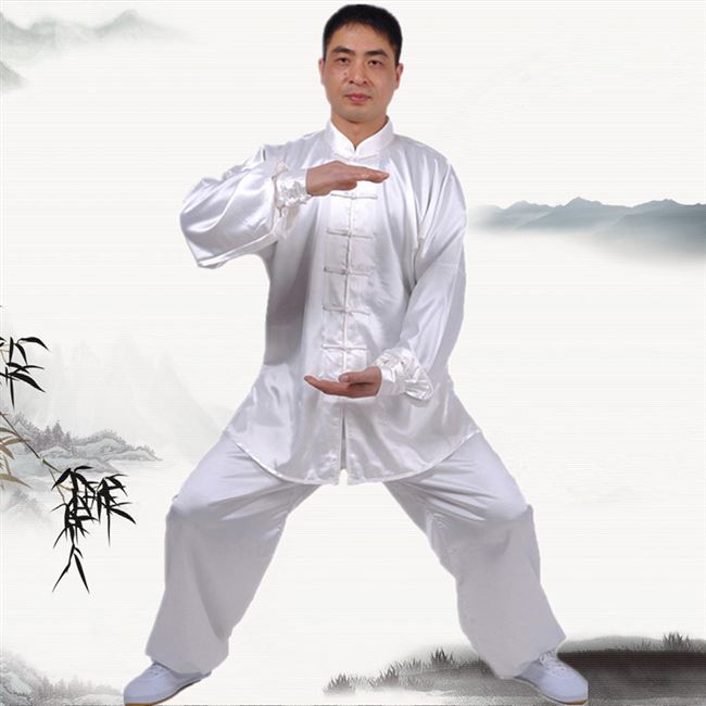 春夏秋南韩丝太极服男女武术练功服长袖太极拳服表演服套装金黄色