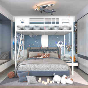铁艺高架床小户型省空间复式阁楼铁架床上铺单上层高低床上床下桌