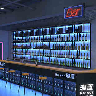 酒吧吧台酒柜壁挂创意餐厅工业风置物架发光展示架啤酒架清吧酒架