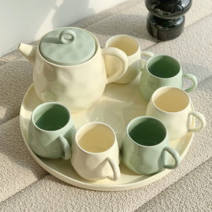 陶瓷水具套装家用杯子客厅水杯乔迁新居水壶茶杯杯具茶具奶油风