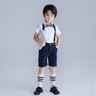 2024儿童礼服夏季新款男童西装套装幼儿园演出服男孩背带裤套装潮