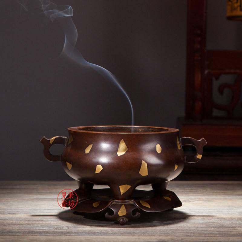 见素香坊推荐 陈巧生嵌金带座扳耳押经炉 压经炉铜香熏炉f049-2-7