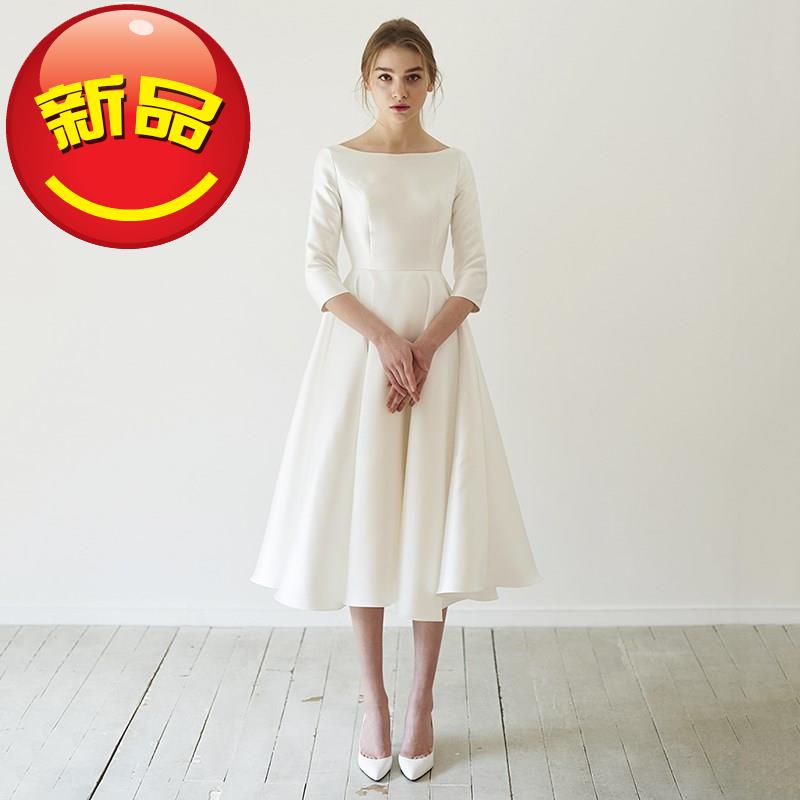 新款缎面轻婚纱中袖敬酒礼服裙新娘结婚简约W晚会复古旅街拍保守|ruв категории Женская одежда, Cвадебные платья, свадебное платье - от Buy2taobao.com для оказания профессиональной услуги покупки агента Taobao