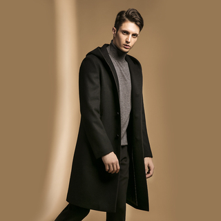 墨拓motuo大衣商场同款 100&纯羊毛秋冬男装长款商务休闲连帽外套