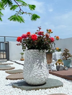 欧式花盆 玻璃钢户外创意 白色花器庭院布置装饰别墅花园露台摆件