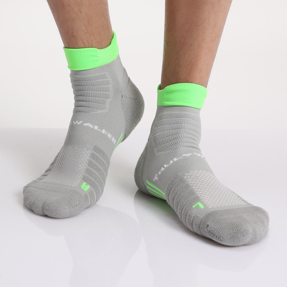 coolmax速干跑步压缩袜子马拉松篮球荧光绿短袜男士徒步加厚缓震