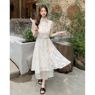 新中式改良旗袍国风套装连衣裙大码女装夏季新款汉服设计感套装裙
