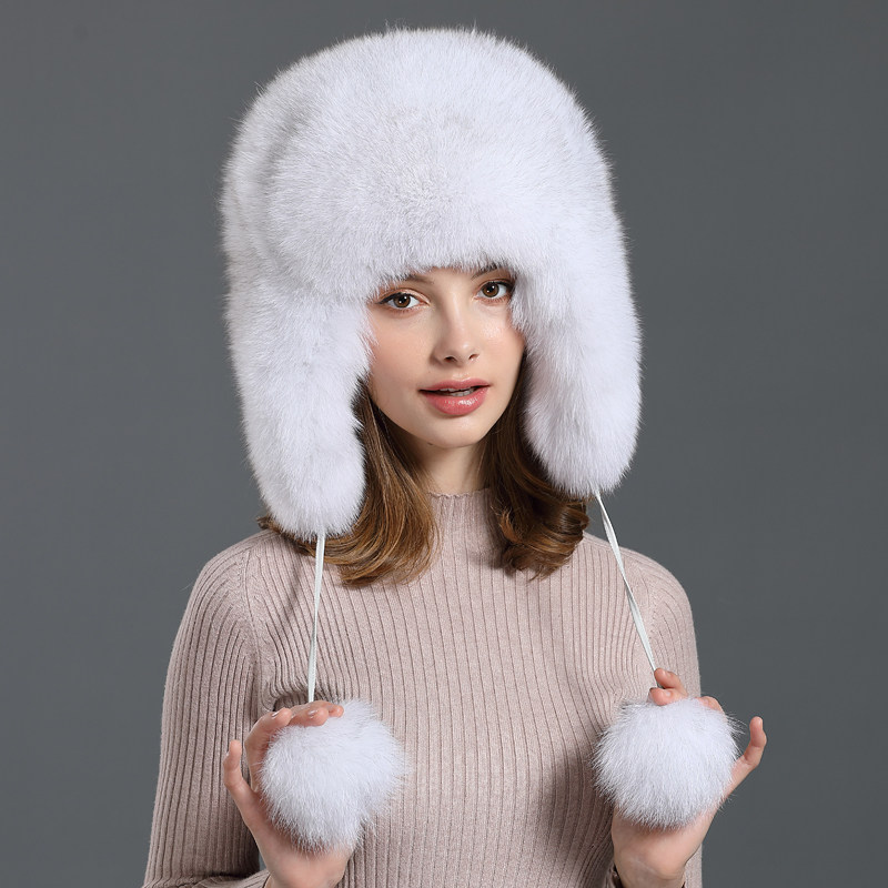 韩版新款狐狸毛雷锋帽女冬季保暖皮草风雪帽户外出行护耳帽滑雪帽