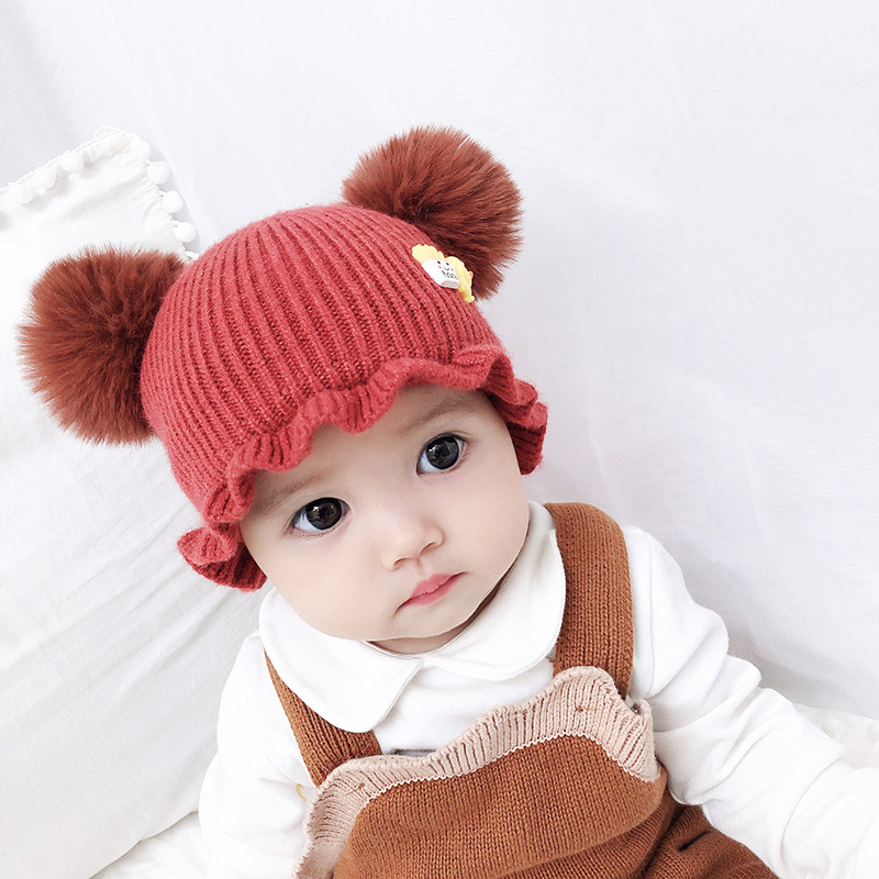 热销毛球毛线帽宝宝_婴儿帽子秋冬季韩版男女宝宝毛线帽新生婴幼儿