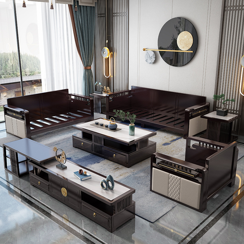 爆款新中式全实木沙发组合现代样板房禅意123大户型别墅客厅家具