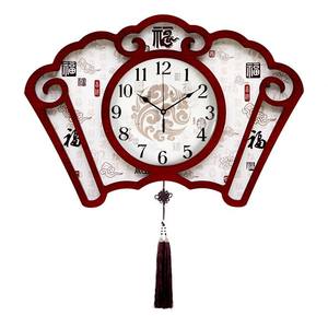 中式挂钟客厅中国风木质静音钟表创意扇形时钟古典大气家用石英钟