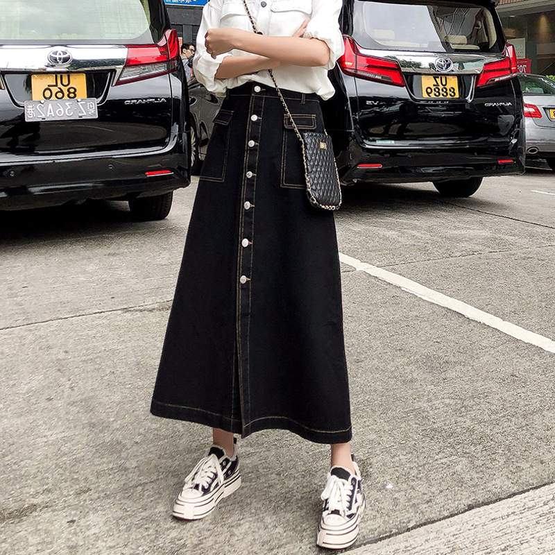 牛仔裙半身裙中长款秋季女2019新款韩版高腰宽松a字裙子秋冬长裙在类目 女装/女士精品, 半身裙中 - 来自Buy2taobao.com提供专业的淘宝代购服务