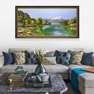 中式鹿手绘油画欧式招财山水风景画美式客厅背景墙壁画玄关装饰画
