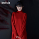 indicia 高领100%羊毛连衣裙红色毛衣裙冬季女装3D110LQ512