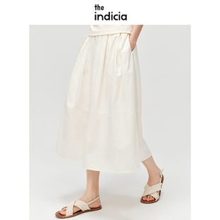 indicia标记夏季新款杏色纯棉半身裙女长款裙子A字型时尚品质女装