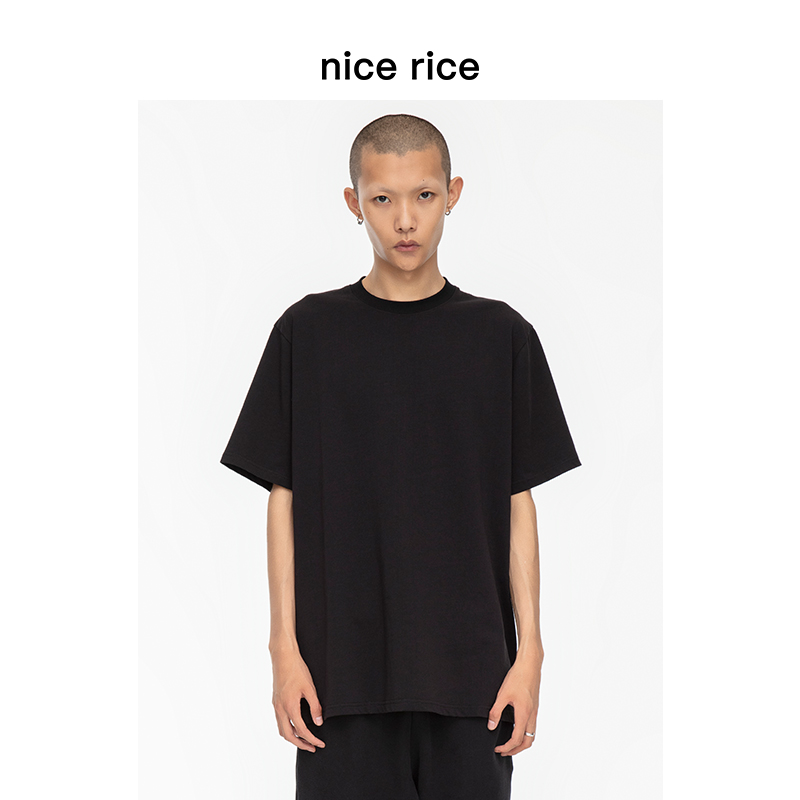 nice rice好饭 260G纯色全棉宽松圆领针织T恤休闲短袖NCX02036