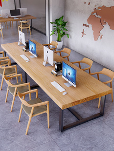 实木会议桌长桌简约现代大板长条桌工作台定制办公室洽谈桌椅组合