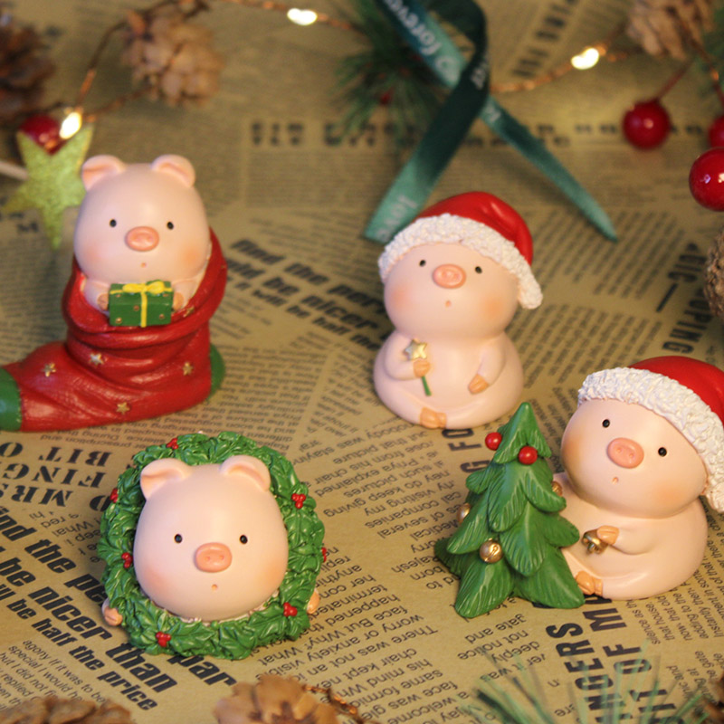圣诞节小猪摆件装饰节日装扮用品道具场景布雪花环送男女朋友礼物